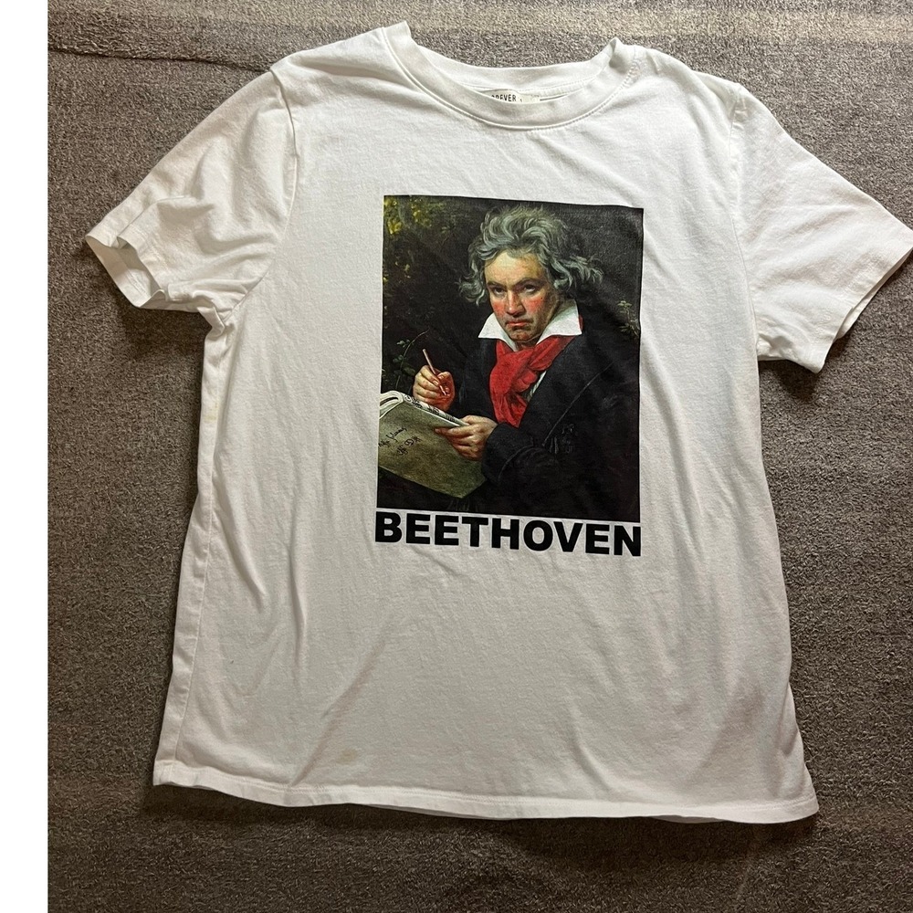 Forever 21 With Purpose Beethoven Graphic T-Shirt White Cotton Mens Medium Artsy